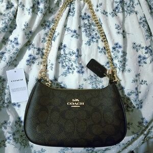 Coach Dark Brown Shoulder Bag with Gold Chain